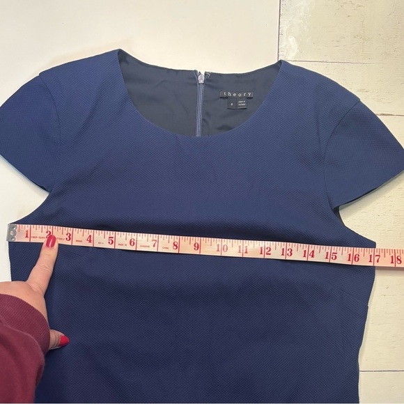 Theory Corta Irvona Cap Sleeve Sheath Mini Dress Navy Blue Size 6 Pockets - Picture 6 of 7